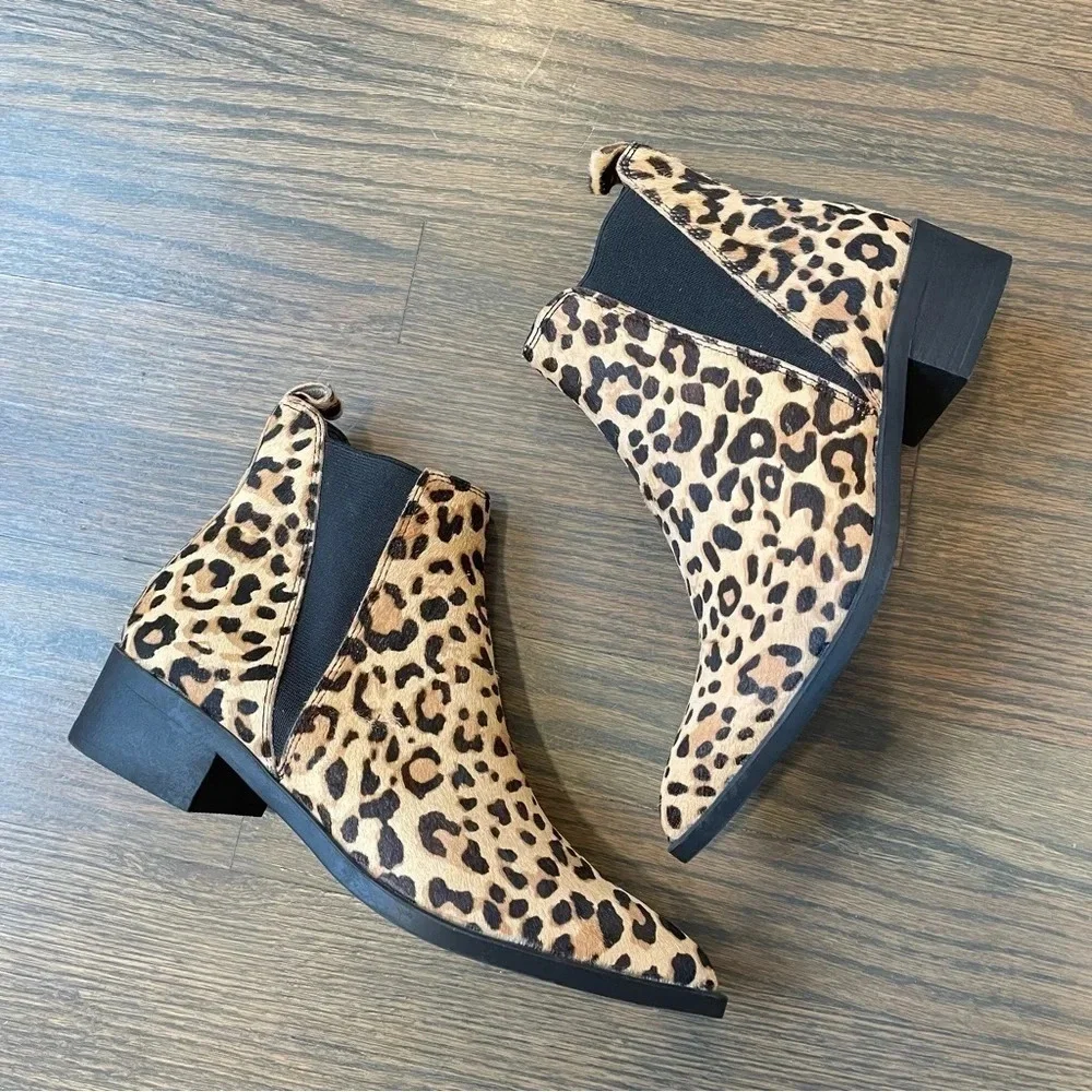 NEW Steve Madden Jerry Leopard Calf Hair Pointed Toe Ankle Booties 6 M